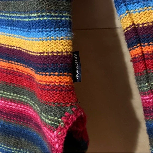 Vintage Abercrombie Stripe Tie Neck Sweater Flare Sleeve Cotton Wool Y2K Size L - Picture 9 of 14